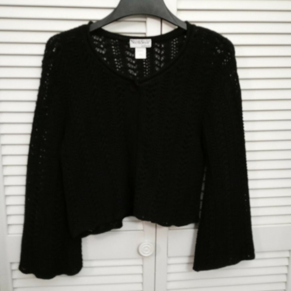 Northstyle Womens Open Knit Cardigan Size Medium Flare Long Sleeve One Button